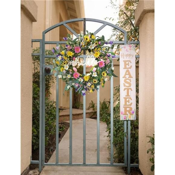 Spring Wreaths for Front Door, 22 Inch Eucalyptus Wreath with Hello Sign - Picture 5 of 7